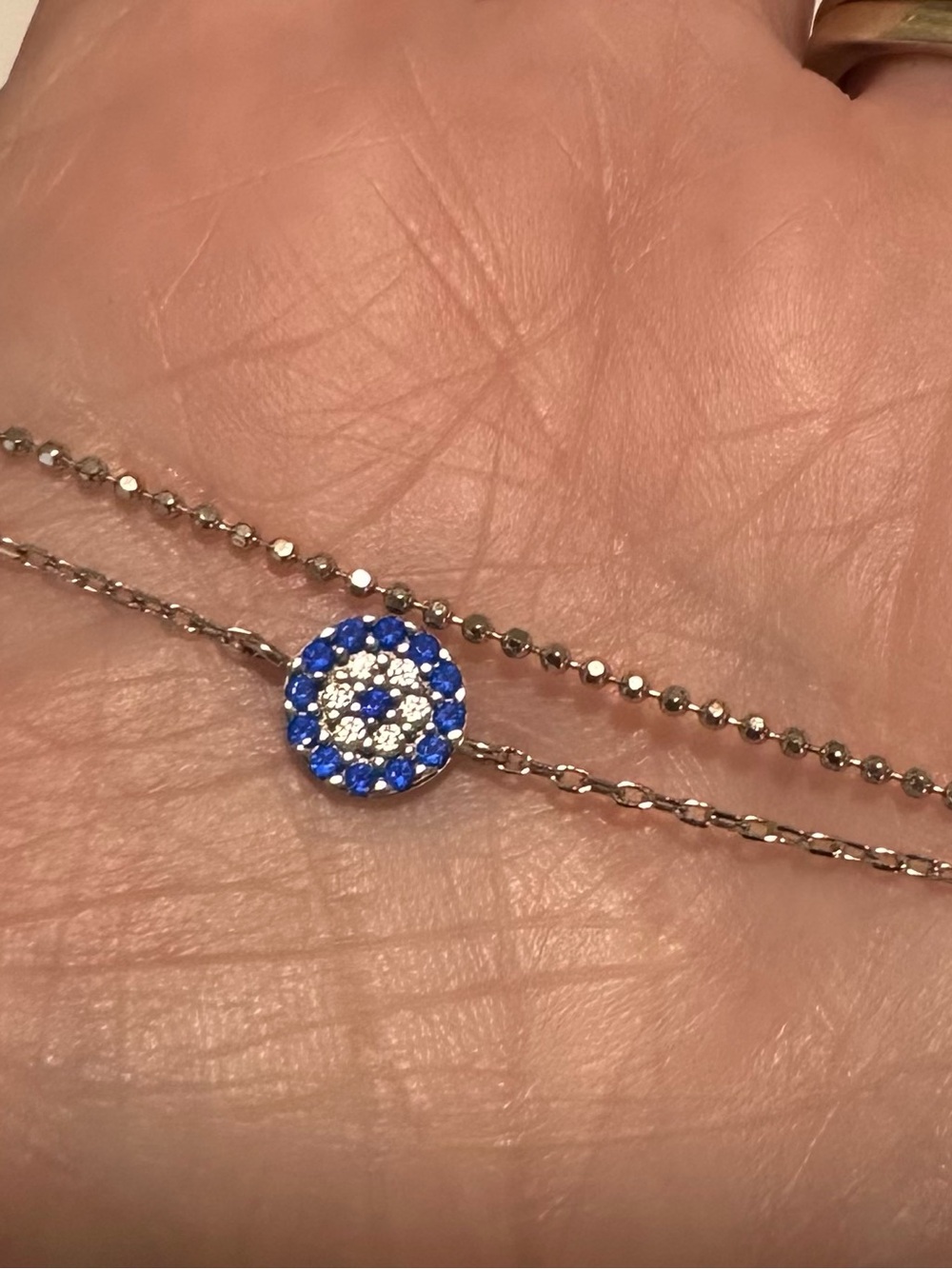 Ankle bracelet Silver with Blue and White Pavé rhinestone Disc